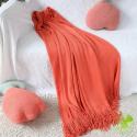 SOGA Orange Acrylic Knit Throw Blanket
