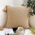 SOGA 2X 50CM Light Brown Pillow with Tassel Accents, Rizzy Transition