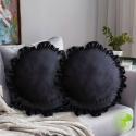 SOGA 2X Butterfly Black Vintage Lotus Leaf Edge Round Throw Pillow