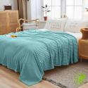 SOGA 2X Sky Blue Throw Blanket Warm Cozy Striped Pattern Thin Flannel
