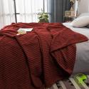 SOGA 2X Burgundy Throw Blanket Warm Cozy Striped Pattern Thin Flannel