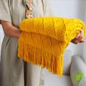 SOGA 2X Yellow Diamond Pattern Knitted Throw Blanket Warm Cozy Woven C