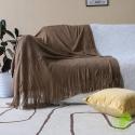 SOGA 2X Coffee Acrylic Knitted Throw Blanket Solid Fringed Warm Cozy W