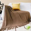 SOGA 2X Coffee Acrylic Knitted Throw Blanket Solid Fringed Warm Cozy W