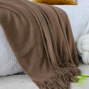 SOGA 2X Coffee Acrylic Knitted Throw Blanket Solid Fringed Warm Cozy W