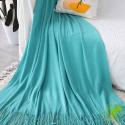 SOGA 2X Teal Acrylic Knitted Throw Blanket Solid Fringed Warm Cozy Wov