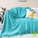 SOGA 2X Teal Acrylic Knitted Throw Blanket Solid Fringed Warm Cozy Wov