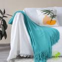 SOGA 2X Teal Acrylic Knitted Throw Blanket Solid Fringed Warm Cozy Wov