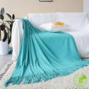 SOGA 2X Teal Acrylic Knitted Throw Blanket Solid Fringed Warm Cozy Wov