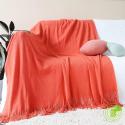 SOGA 2X Orange Acrylic Knitted Throw Blanket Solid Fringed Warm Cozy W