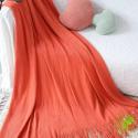 SOGA 2X Orange Acrylic Knitted Throw Blanket Solid Fringed Warm Cozy W