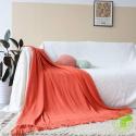 SOGA 2X Orange Acrylic Knitted Throw Blanket Solid Fringed Warm Cozy W