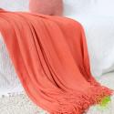 SOGA 2X Orange Acrylic Knitted Throw Blanket Solid Fringed Warm Cozy W