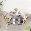 SOGA 4X Stainless Steel Gold Accents Round Buffet Chafing Dish Cater F