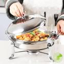 SOGA 4X Stainless Steel Gold Accents Round Buffet Chafing Dish Cater F