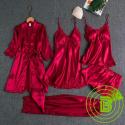 5 psc pajamas sleepwear nightgown robe silk satin women's ladies gurls