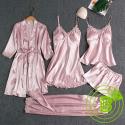 5 psc pajamas sleepwear nightgown robe silk satin women's ladies gurls